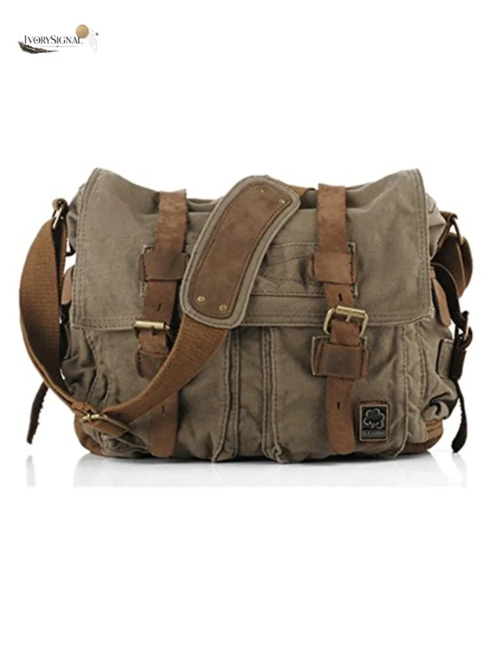 Vintage Military Leather Canvas Laptop Bag Messenger Bag Medium